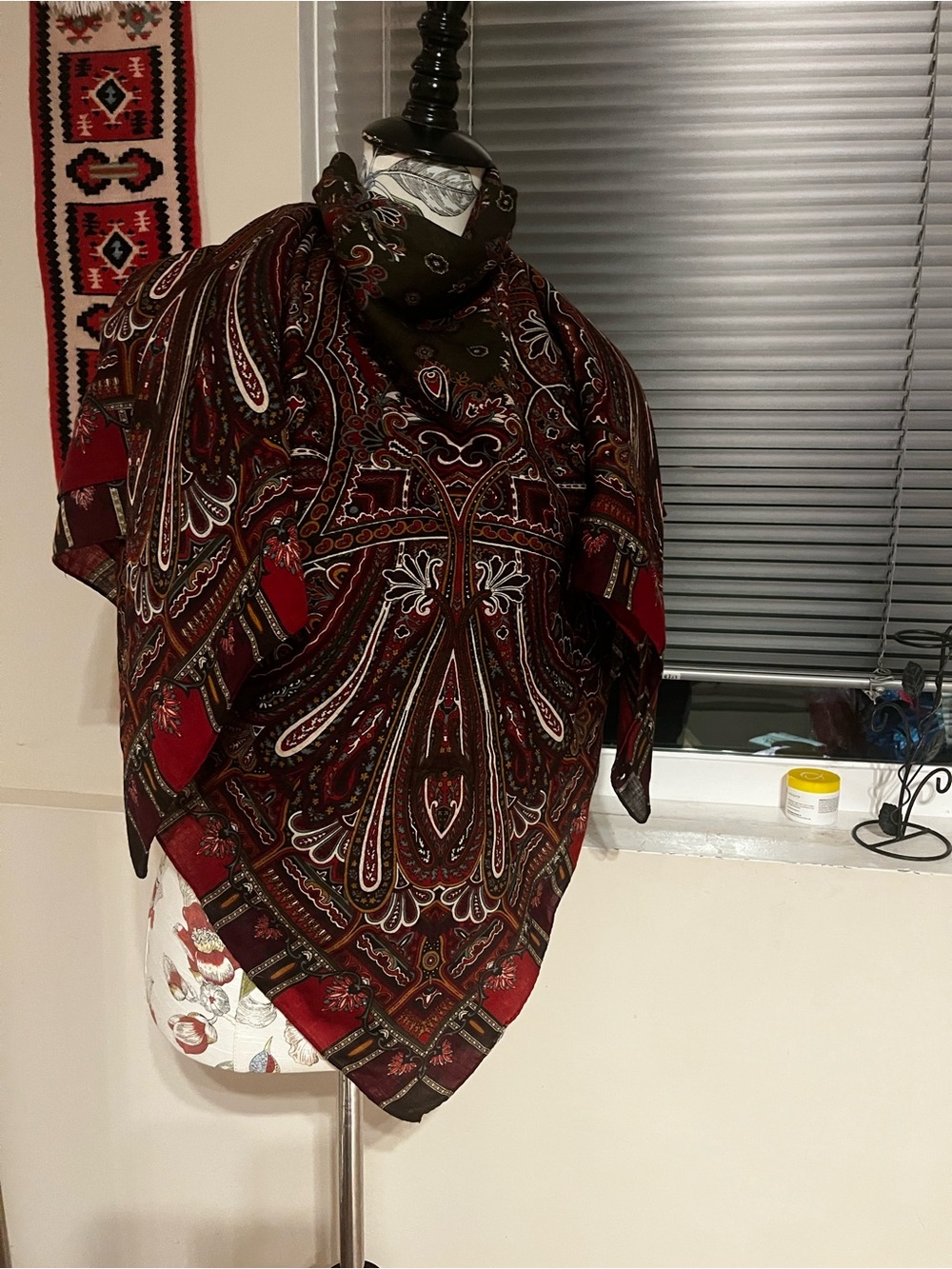 Laura Ashley Red and Brown Paisley Silk Scarf Wrap